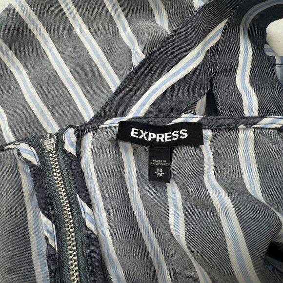 Express Crop Crop Top Sz XS Stripe Gray Blue White Flounce Back Zipper - Picture 5 of 9